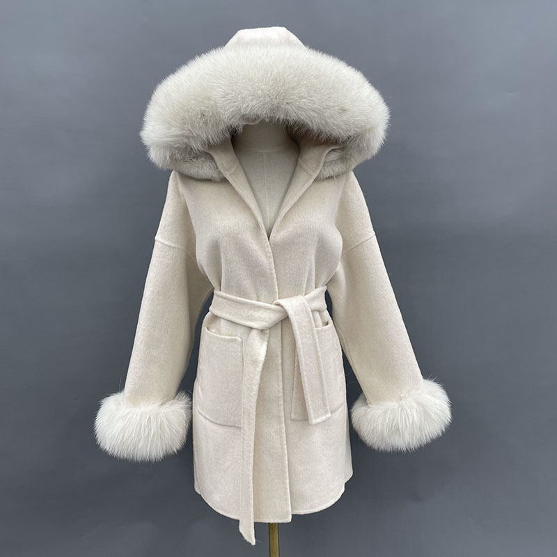 Wool Coat Peacoat - Mantel wol MISSJANEFUR dengan kerah bulu