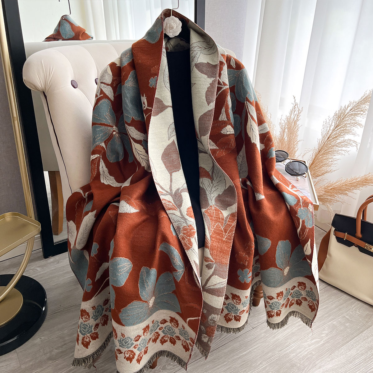 Syal Jacquard Kasmir Dua Sisi  - Cashmere Pashmina Wrap ulasan dan harga